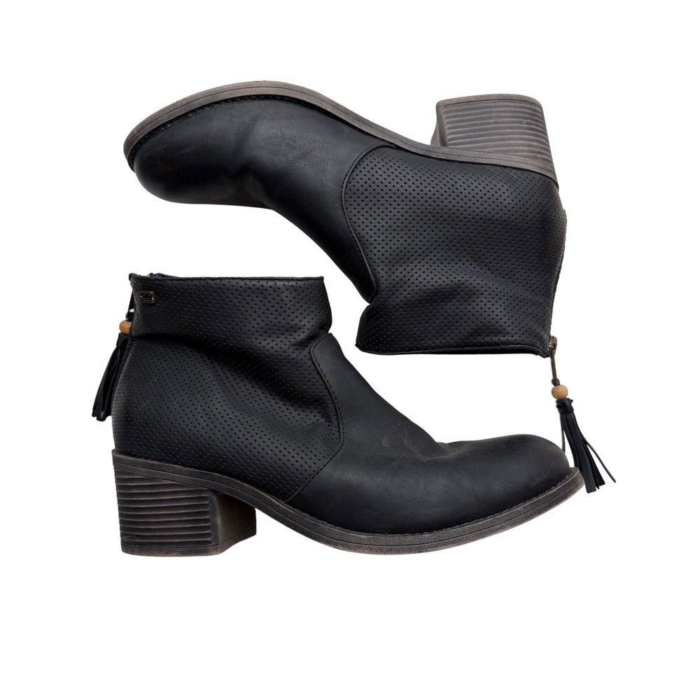 Billabong Talia Ankle Boots Black Perforated Tassel Boho Western‎ Vegan Size 8.5